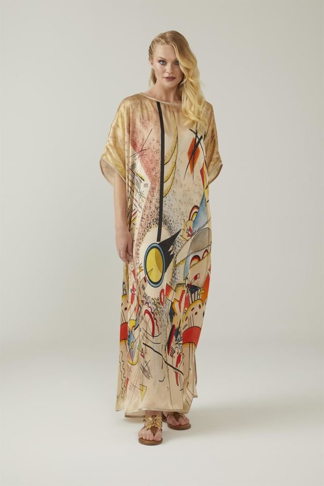 Kandinsky Busting Aquarelle Patterned Silk Dress