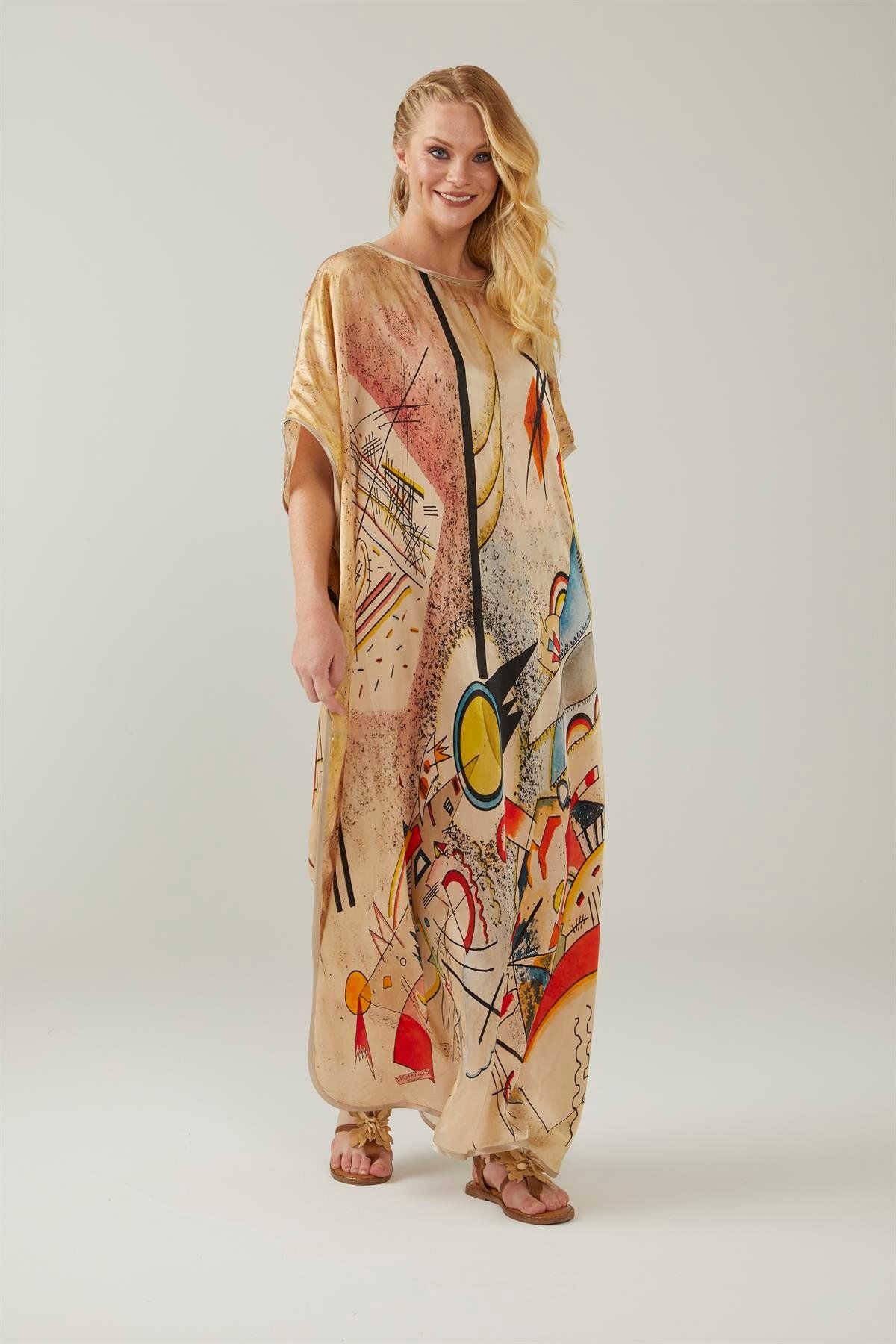 Kandinsky Busting Aquarelle Patterned Silk Dress