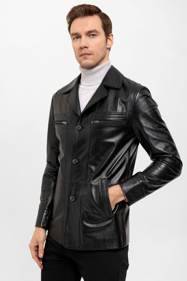 Black Douglas Men Leather Coat