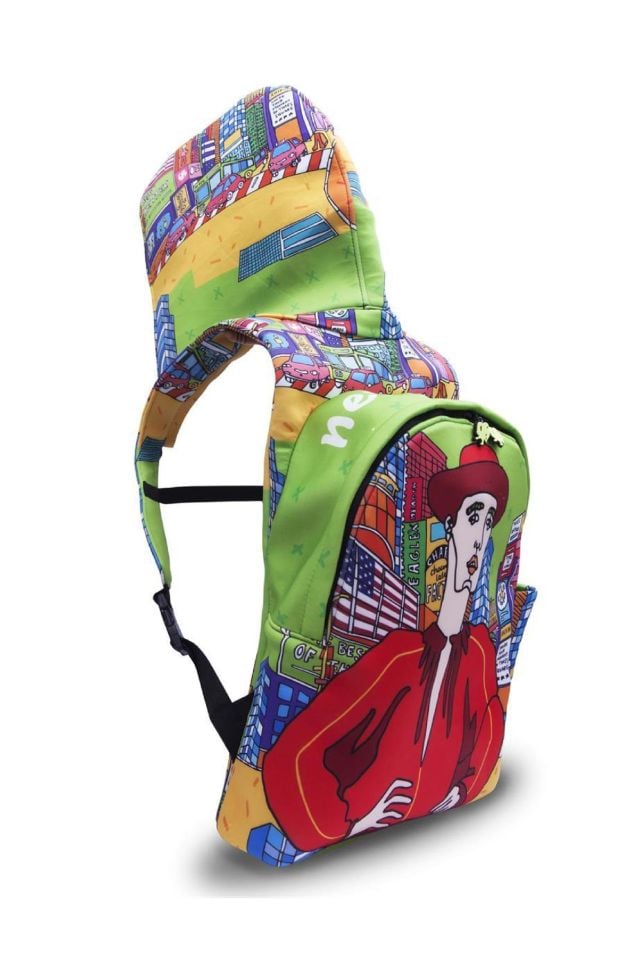 New York Patterned Ikigai City Series With Detachable Hood Backpack