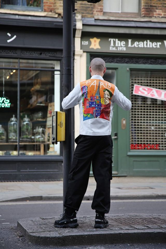 White Paris Printed Man Genuine Leather Jacket