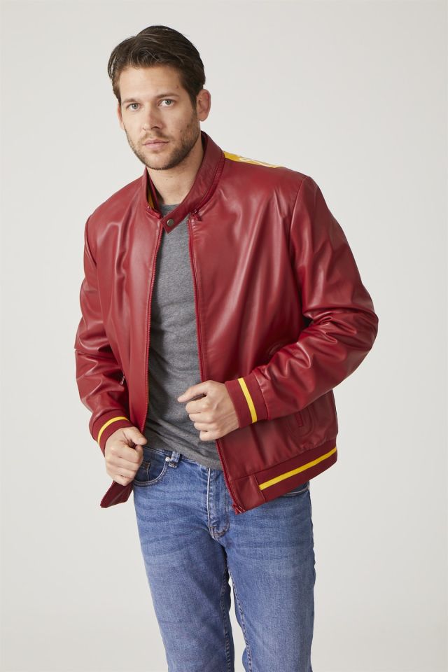Red Istanbul Printed Man Genuine Leather Jacket