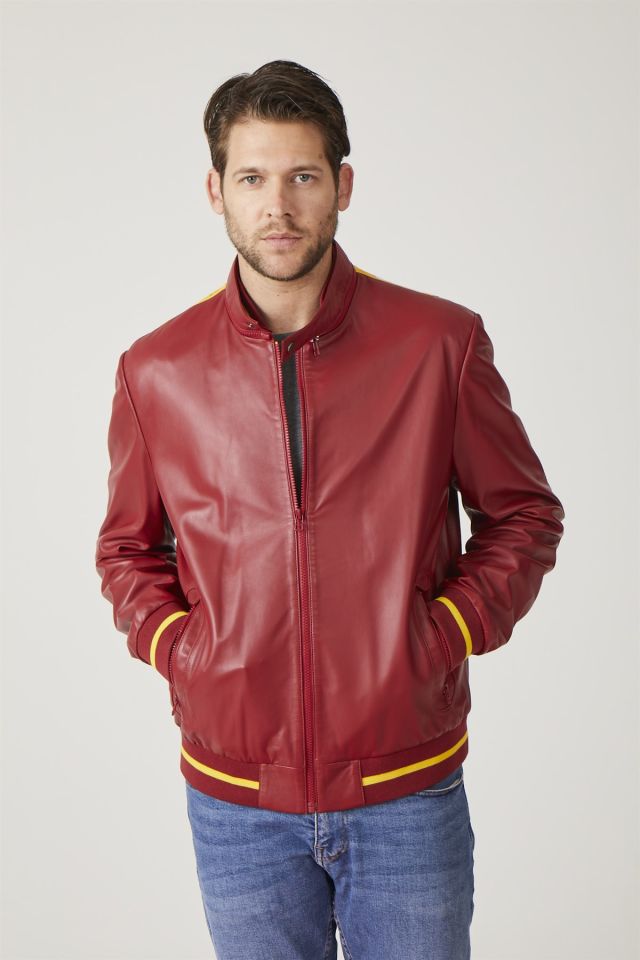 Red Istanbul Printed Man Genuine Leather Jacket