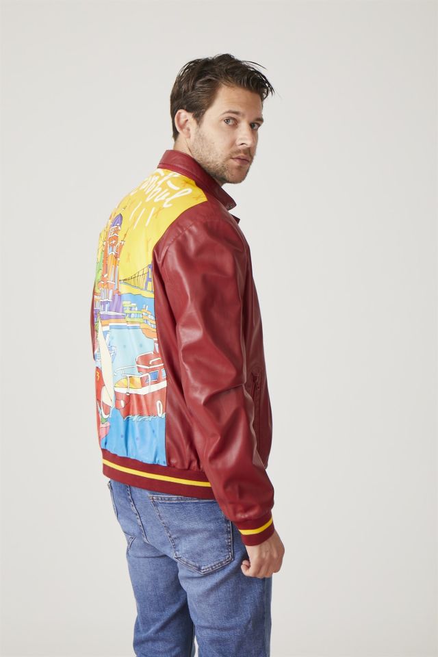 Red Istanbul Printed Man Genuine Leather Jacket