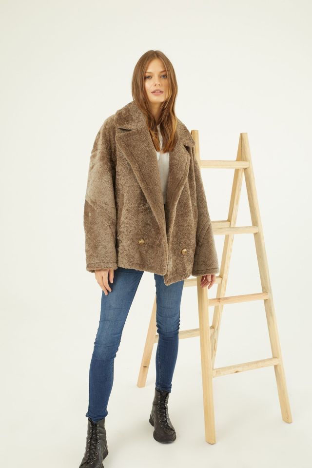 Light Brown Laurel Loose Cut Woman Shearling Coat