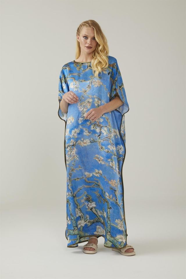 Blue Van Gogh Almond Blossoms Silk Dress