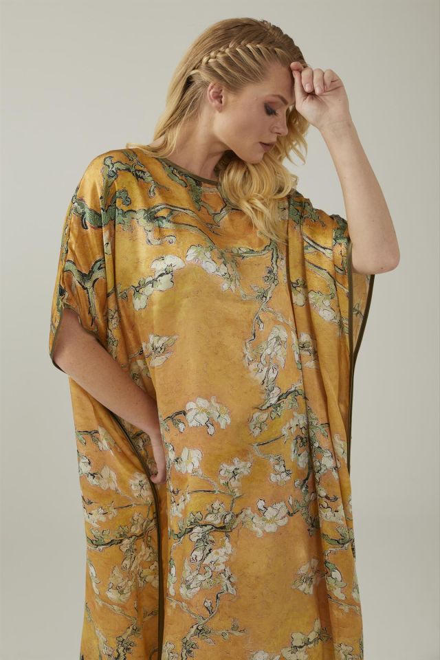 Yellow Van Gogh Almond Blossoms Silk Dress