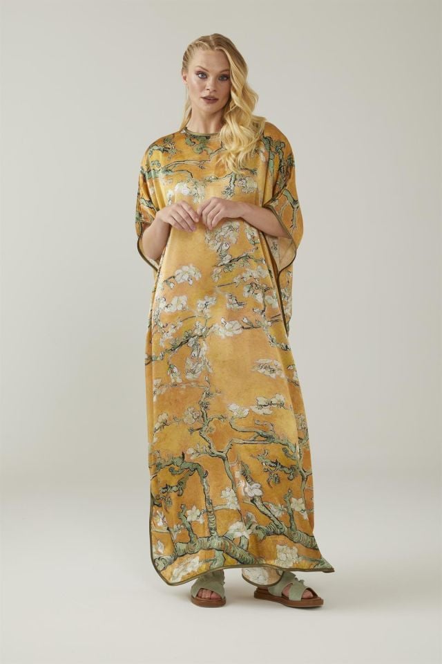 Yellow Van Gogh Almond Blossoms Silk Dress