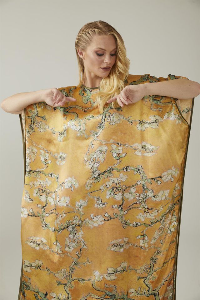 Yellow Van Gogh Almond Blossoms Silk Dress