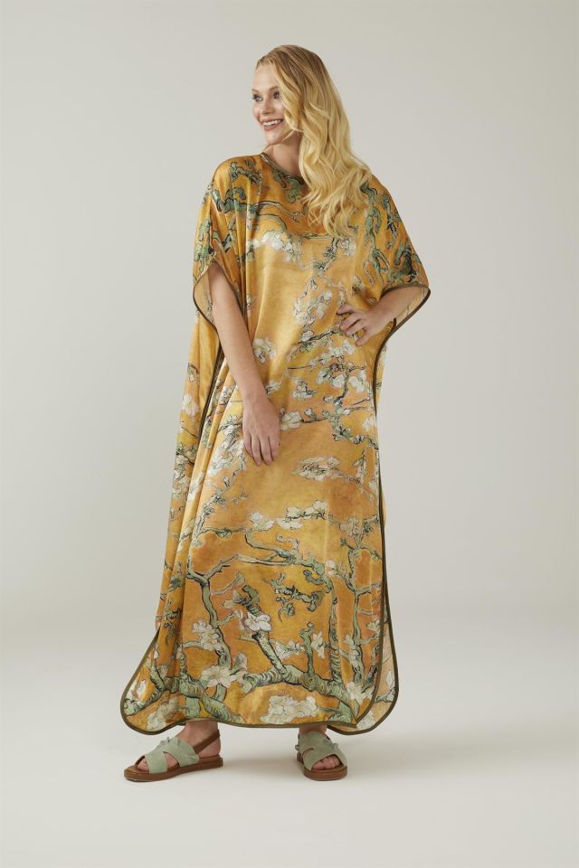 Yellow Van Gogh Almond Blossoms Silk Dress