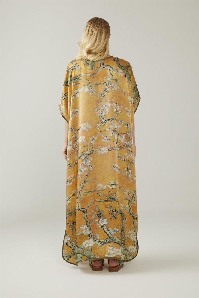 Yellow Van Gogh Almond Blossoms Silk Dress