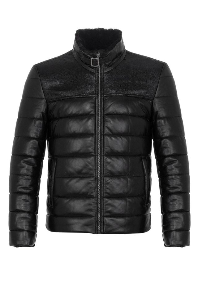 Renzo Black Man Genuine Leather Coat