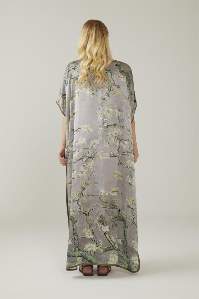 Gray Van Gogh Almond Blossoms Silk Dress