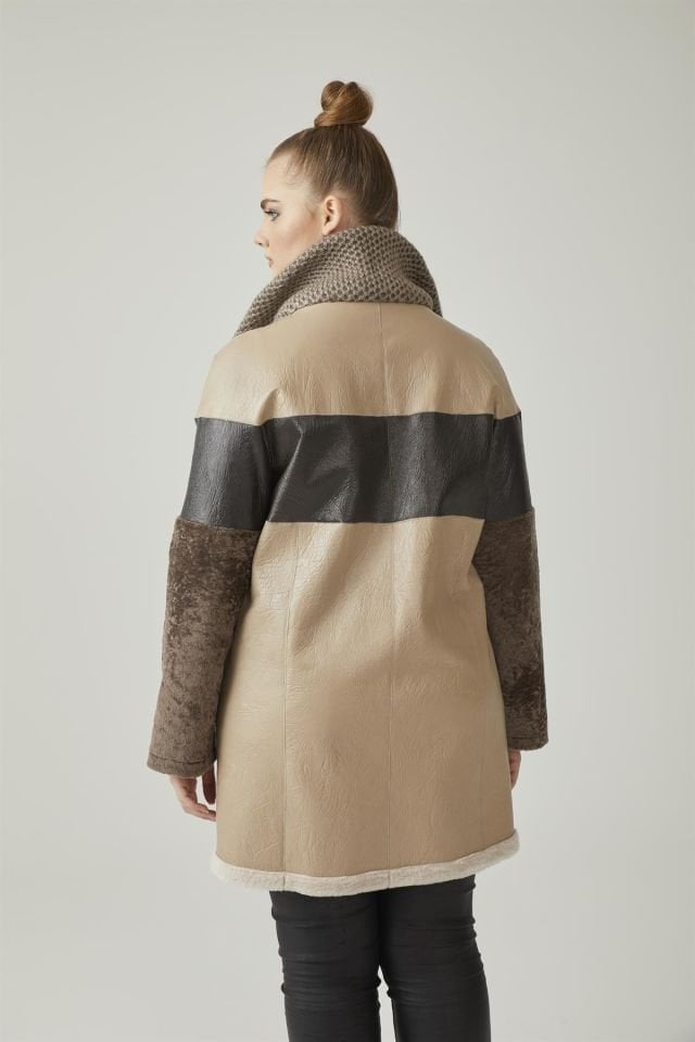 Beige Caramel Lole Reversible Woman Shearling Coat