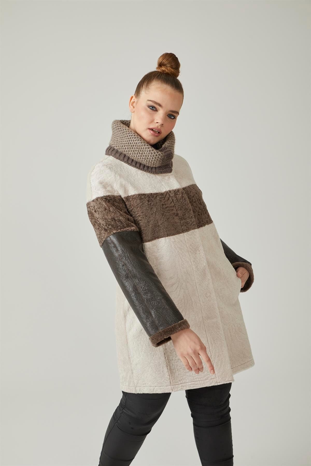 Beige Caramel Lole Reversible Woman Shearling Coat
