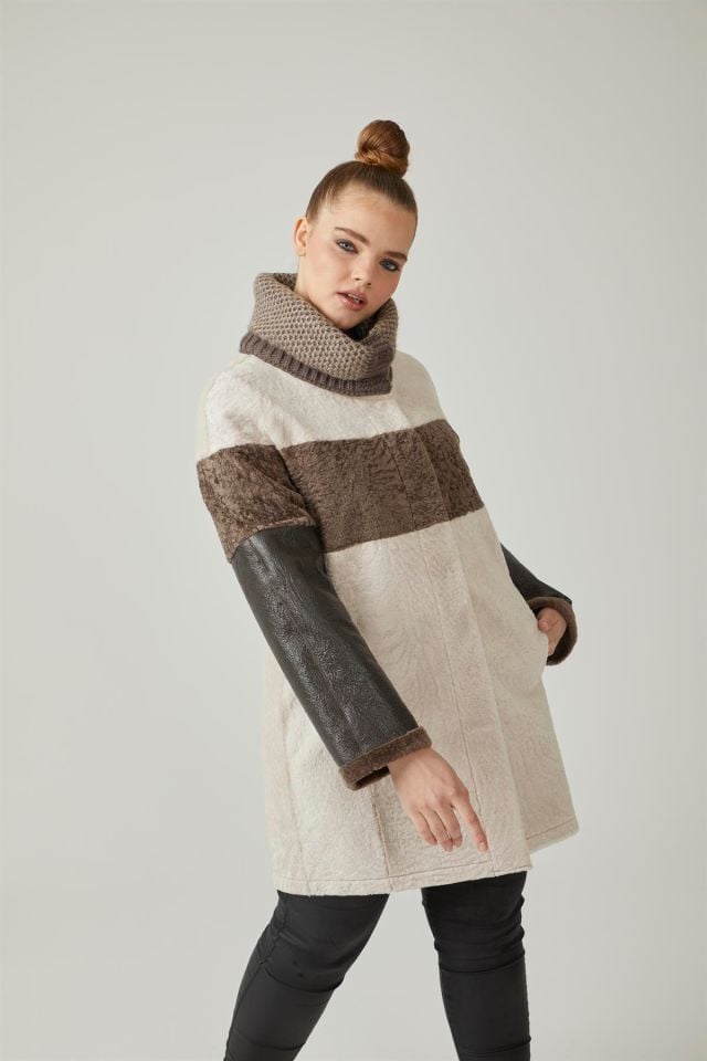 Beige Caramel Lole Reversible Woman Shearling Coat