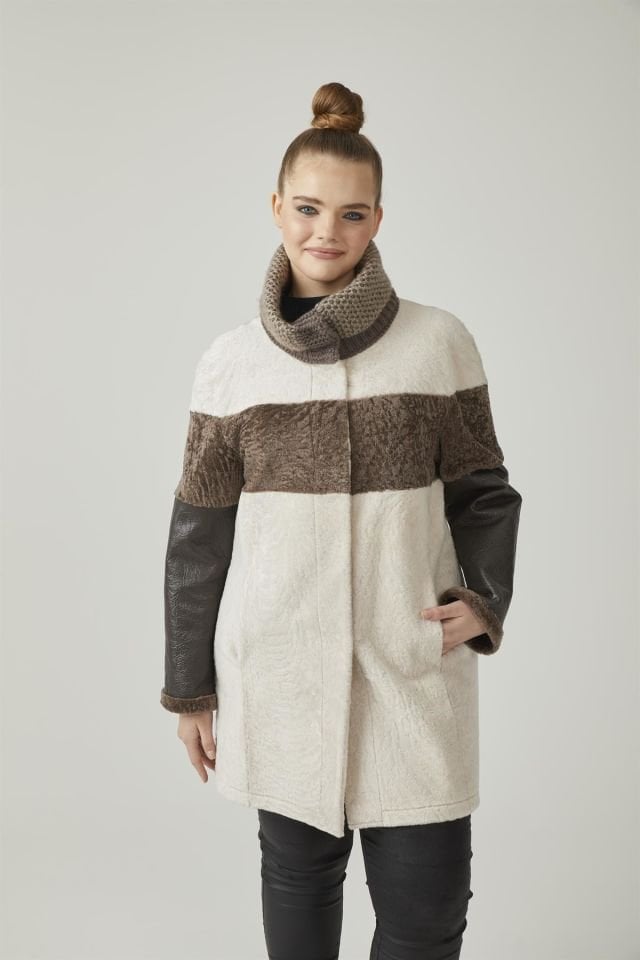 Beige Caramel Lole Reversible Woman Shearling Coat