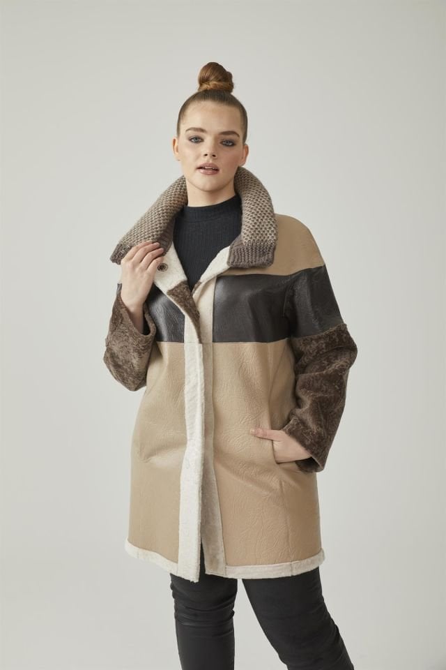 Beige Caramel Lole Reversible Woman Shearling Coat