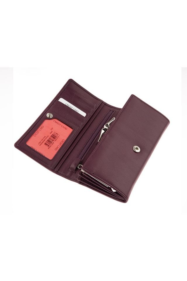 Plum Snap Detailed Woman Genuine Leather Wallet