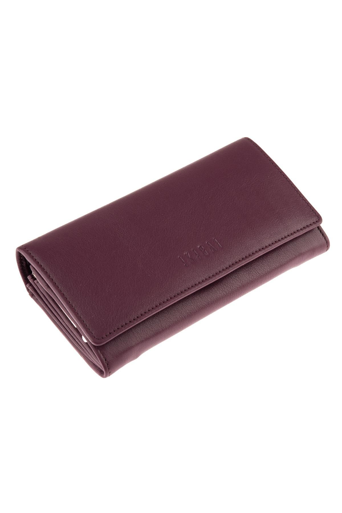 Plum Snap Detailed Woman Genuine Leather Wallet