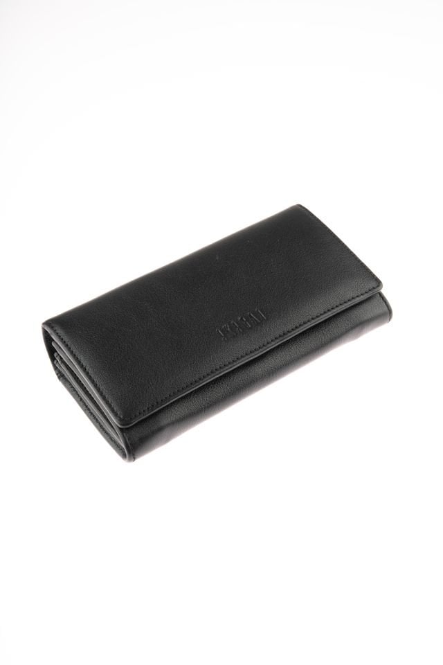 Black Snap Detailed Woman Genuine Leather Wallet