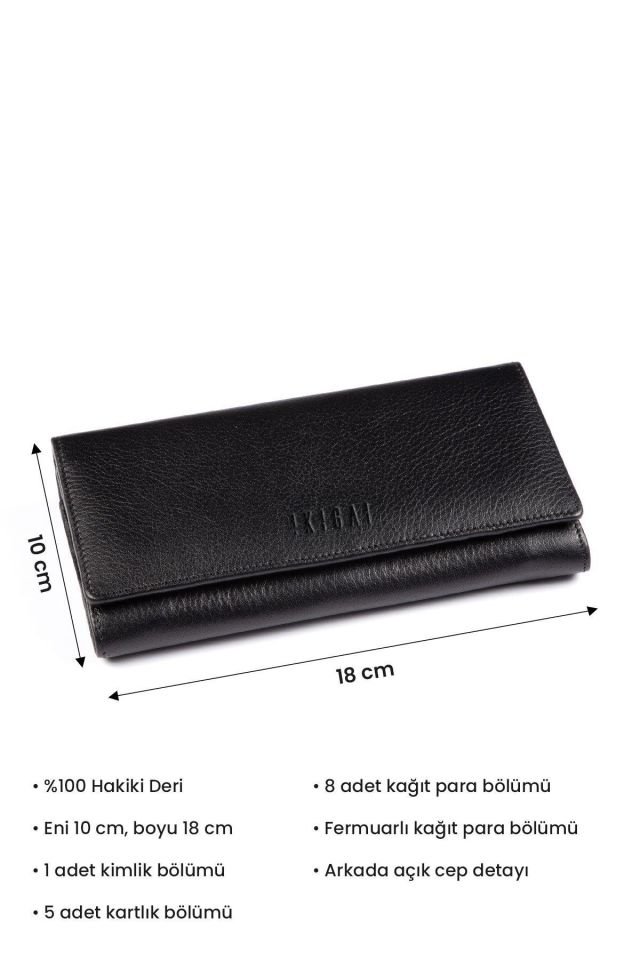 Black Snap Detailed Woman Genuine Leather Wallet