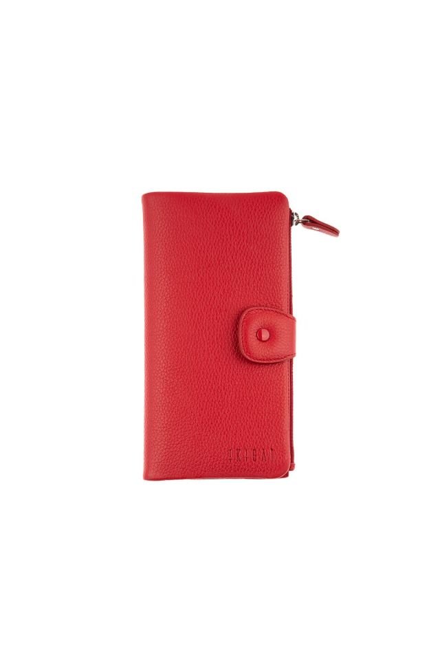 Red Snap Detailed Woman Genuine Leather Wallet