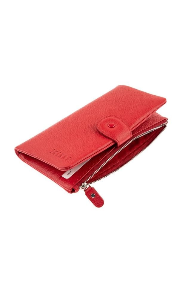 Red Snap Detailed Woman Genuine Leather Wallet