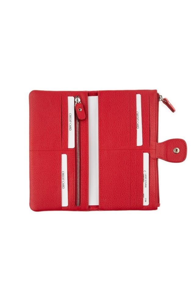 Red Snap Detailed Woman Genuine Leather Wallet