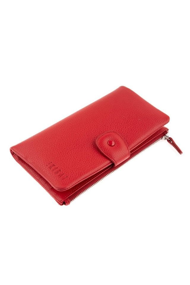 Red Snap Detailed Woman Genuine Leather Wallet