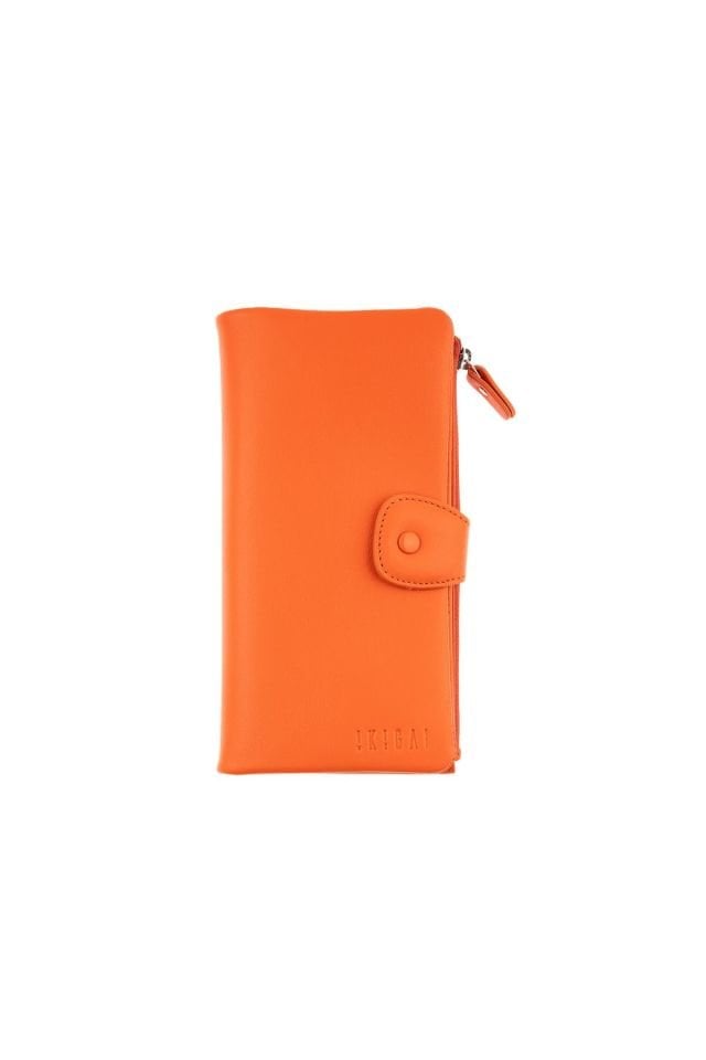 Orange Snap Detailed Woman Genuine Leather Wallet