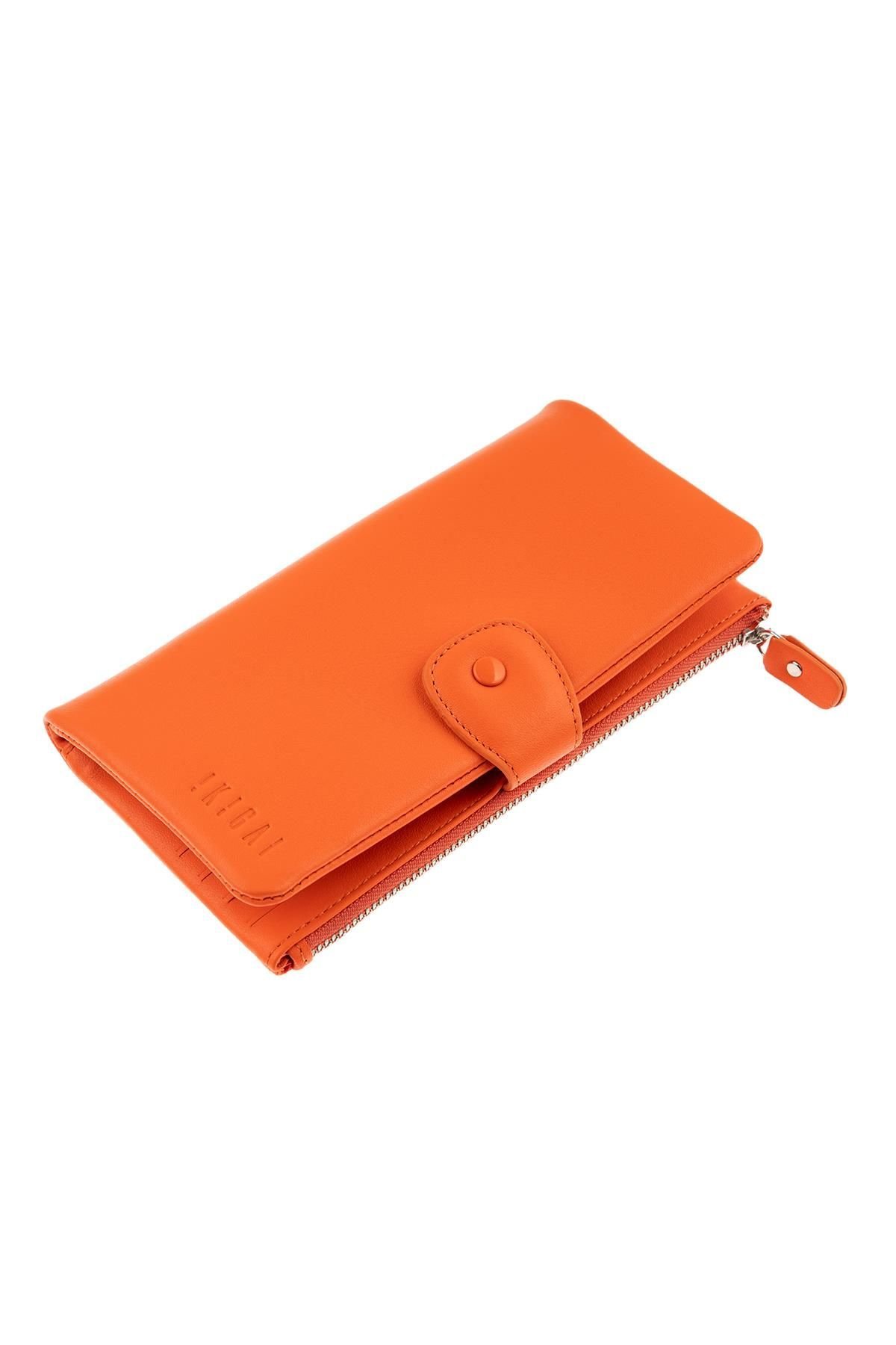 Orange Snap Detailed Woman Genuine Leather Wallet