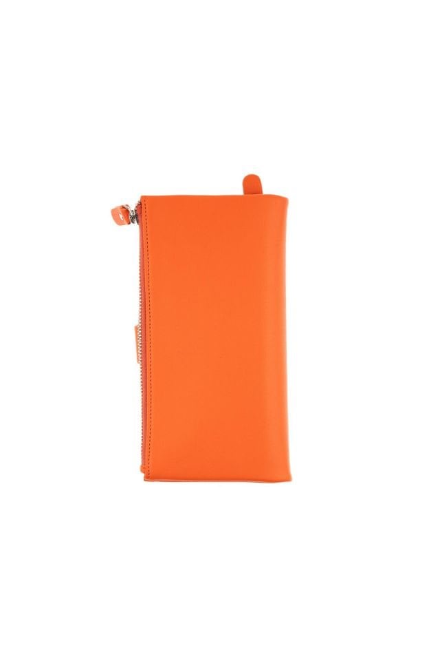 Orange Snap Detailed Woman Genuine Leather Wallet