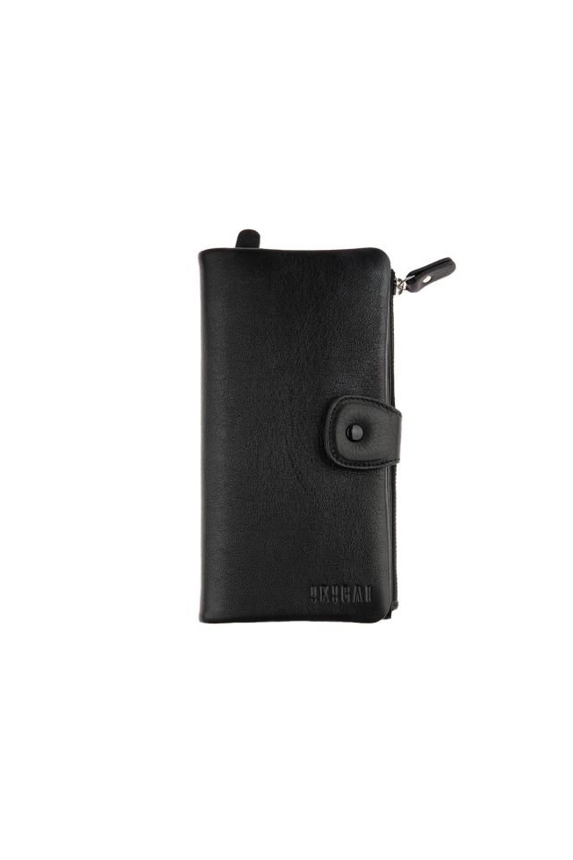 Black Zipper Detailed Woman Genuine Leather Wallet