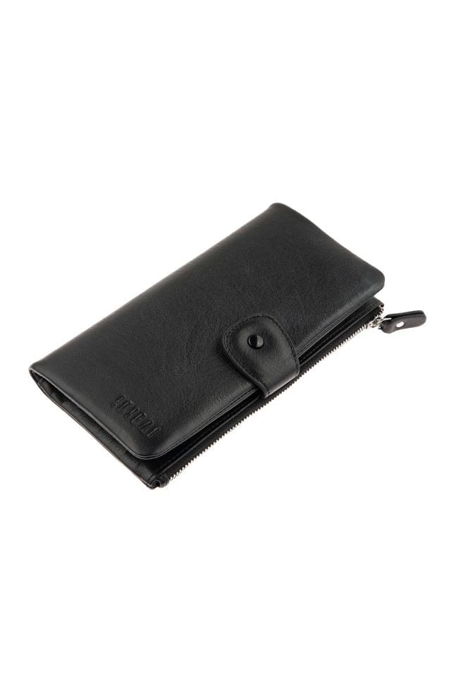 Black Zipper Detailed Woman Genuine Leather Wallet