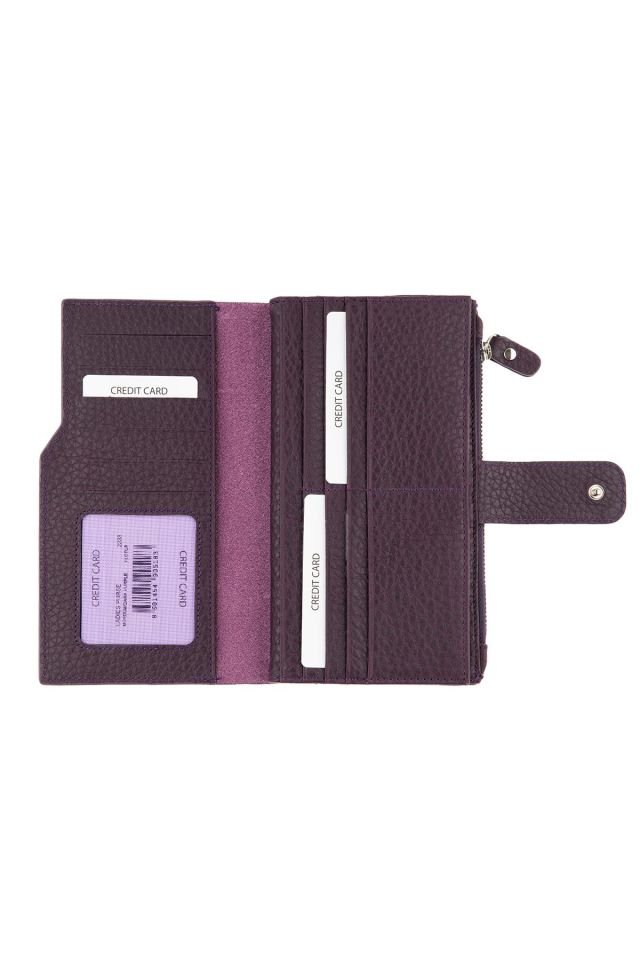 Plum Zipper Detailed Woman Genuine Leather Wallet