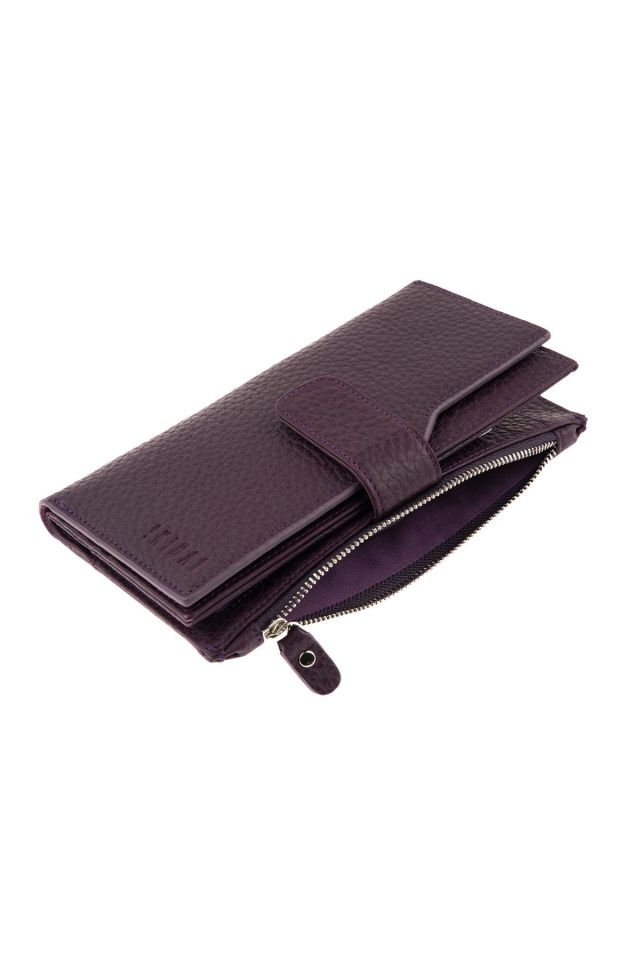 Plum Zipper Detailed Woman Genuine Leather Wallet