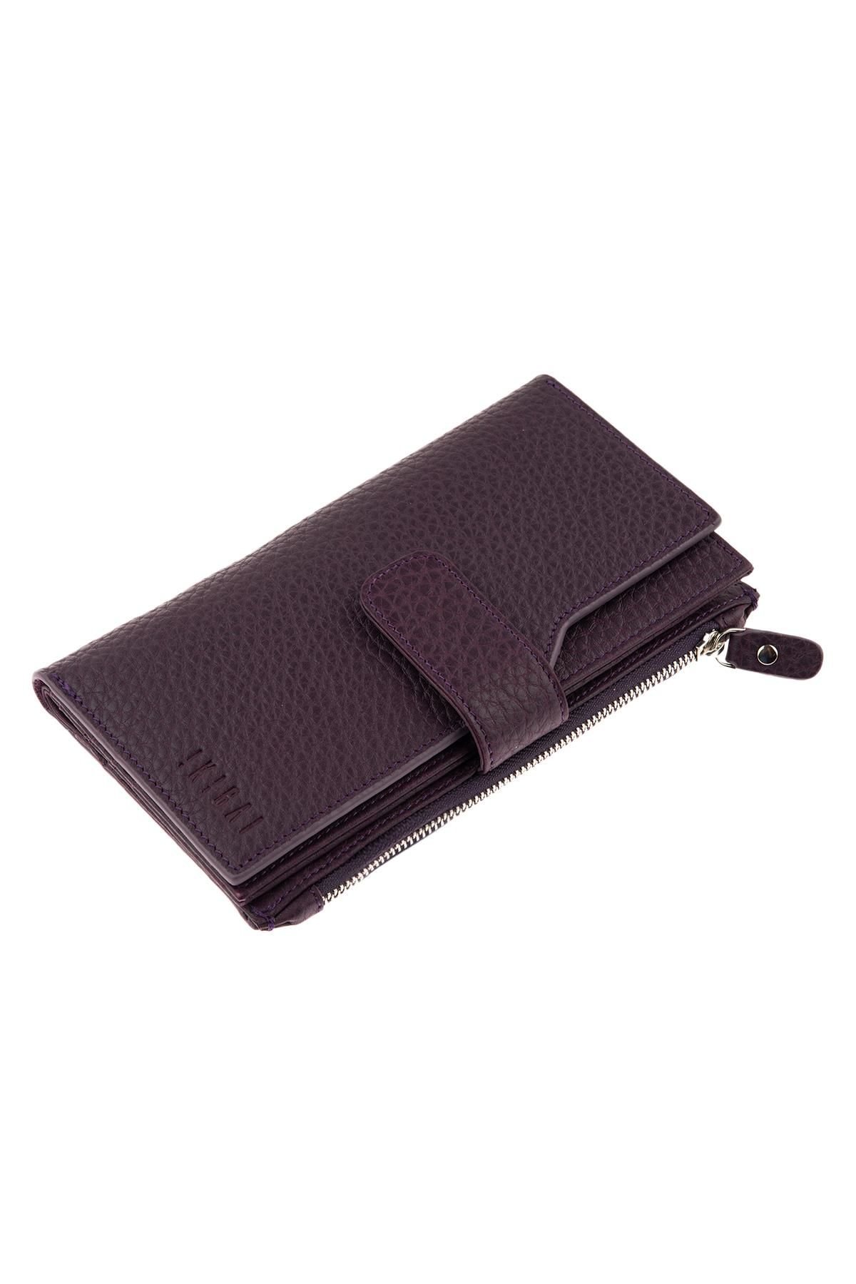 Plum Zipper Detailed Woman Genuine Leather Wallet