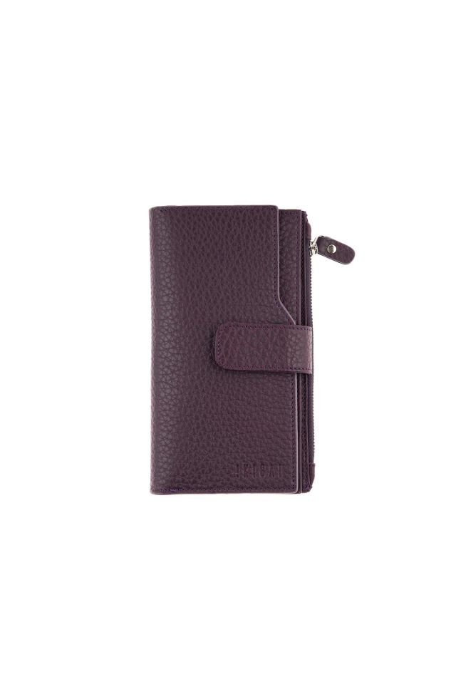 Plum Zipper Detailed Woman Genuine Leather Wallet