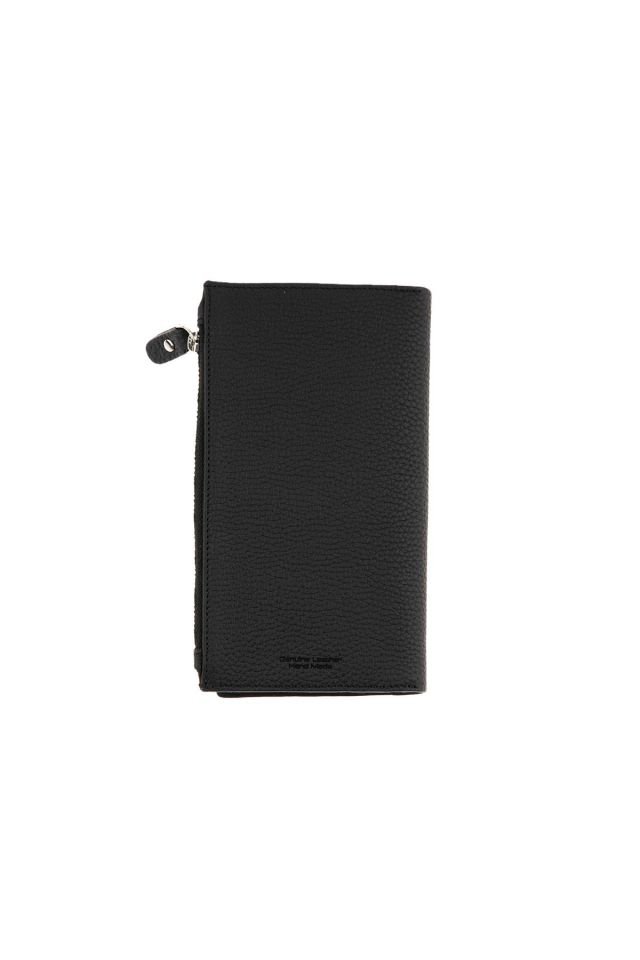 Black Zipper Detailed Woman Genuine Leather Wallet
