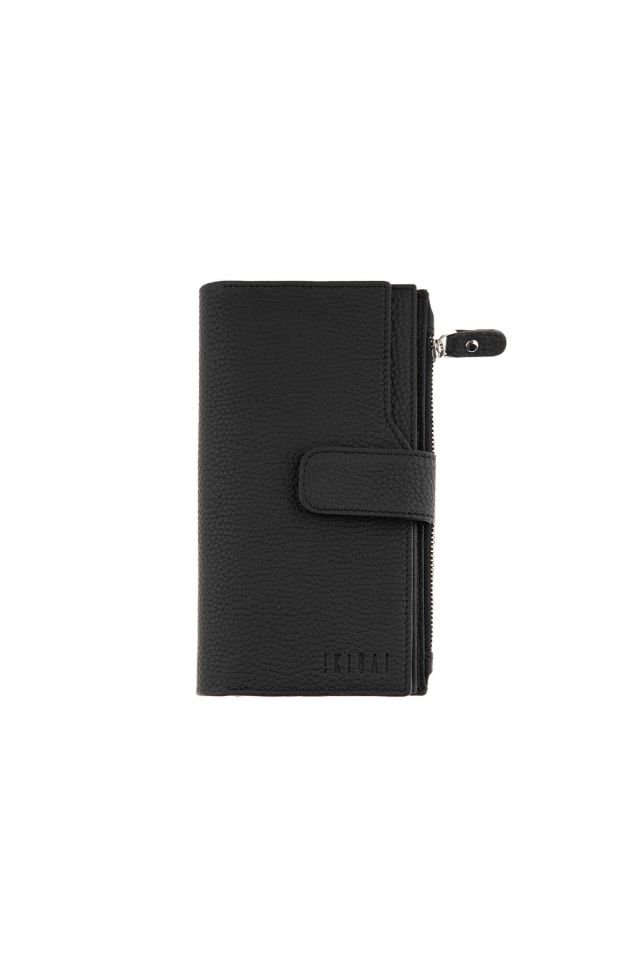 Black Zipper Detailed Woman Genuine Leather Wallet