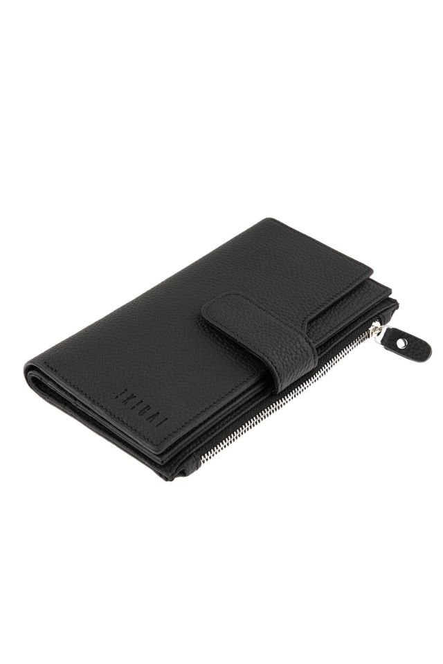 Black Zipper Detailed Woman Genuine Leather Wallet