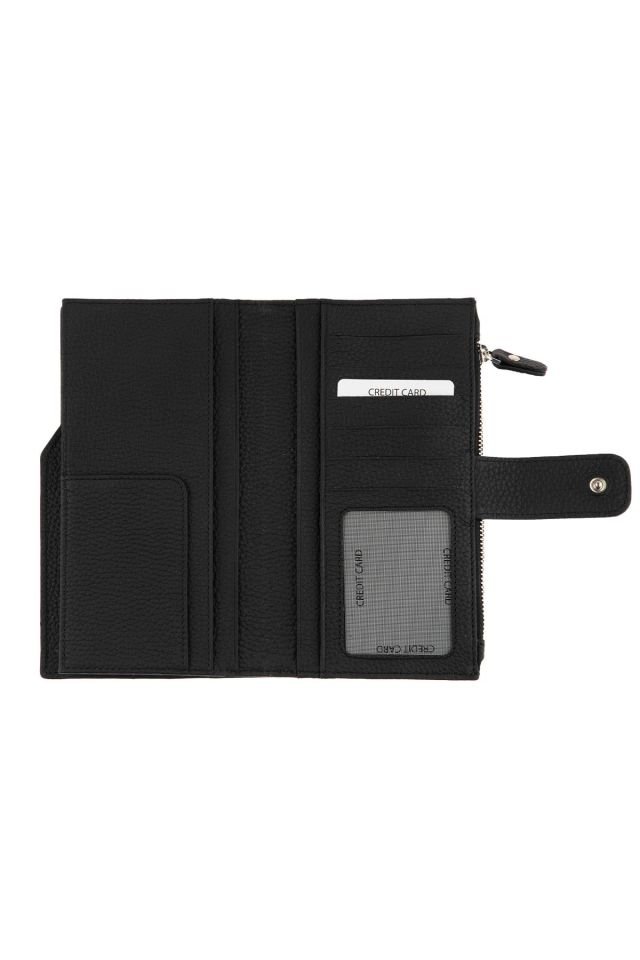 Black Zipper Detailed Woman Genuine Leather Wallet