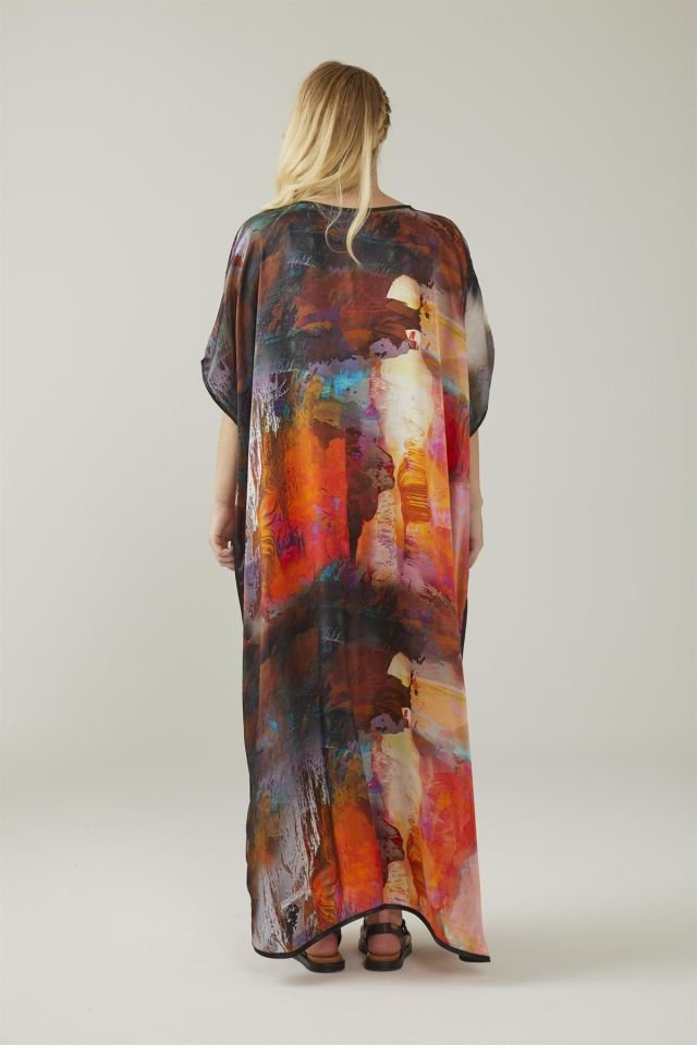 Watercolor Brush Patterned Silk Dress