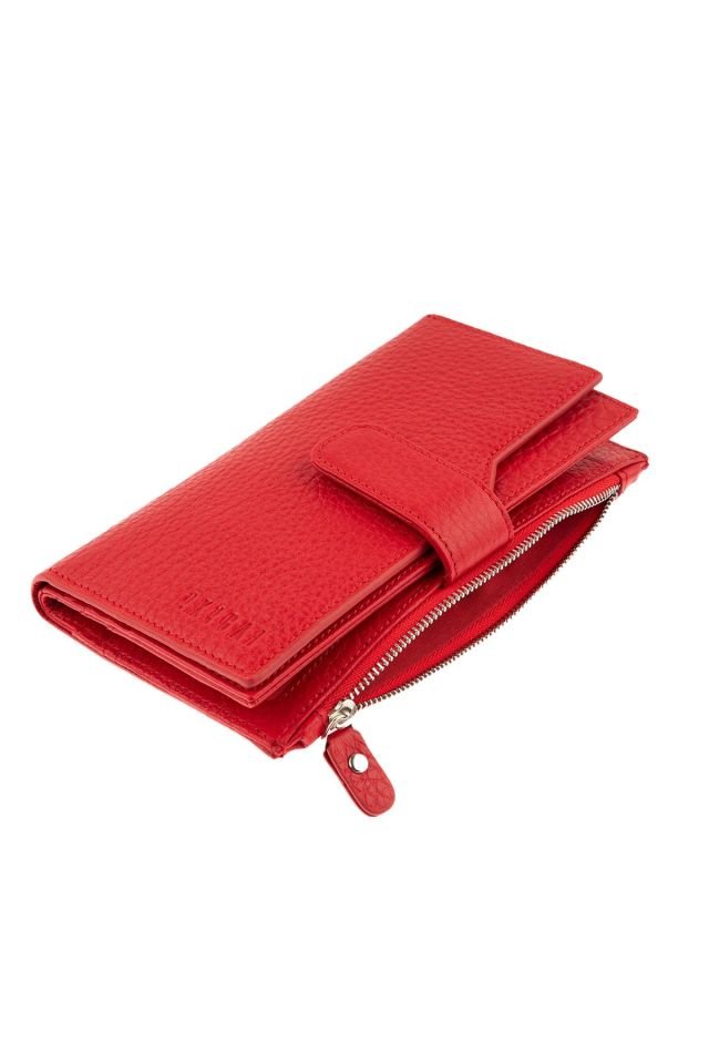 Red Zipper Detailed Woman Genuine Leather Wallet