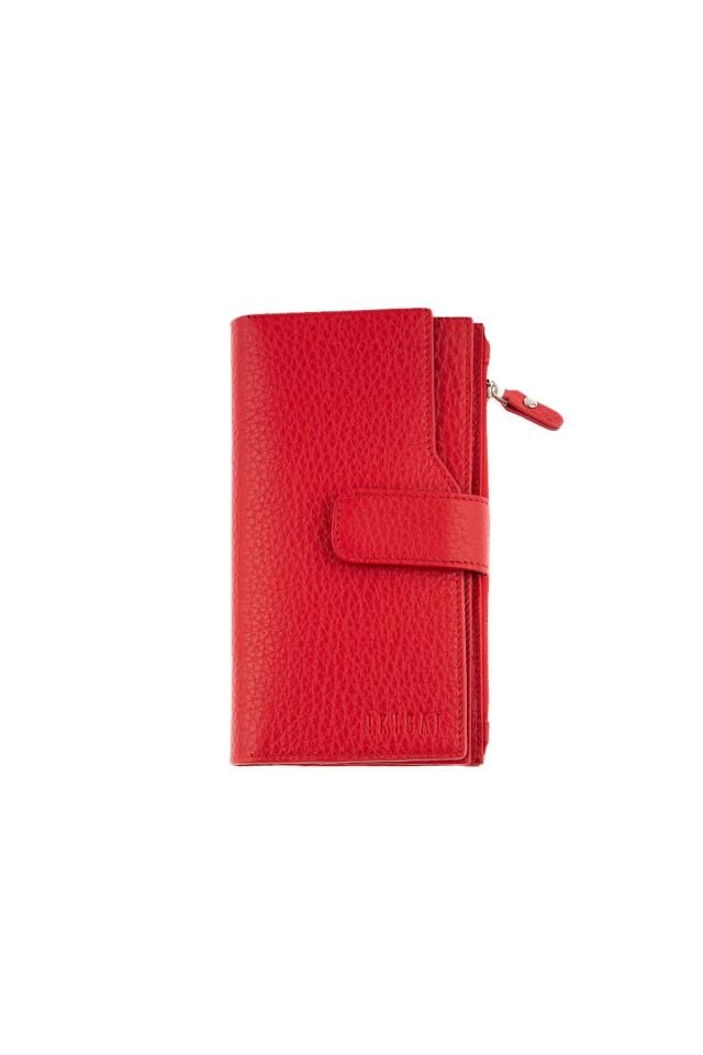 Red Zipper Detailed Woman Genuine Leather Wallet