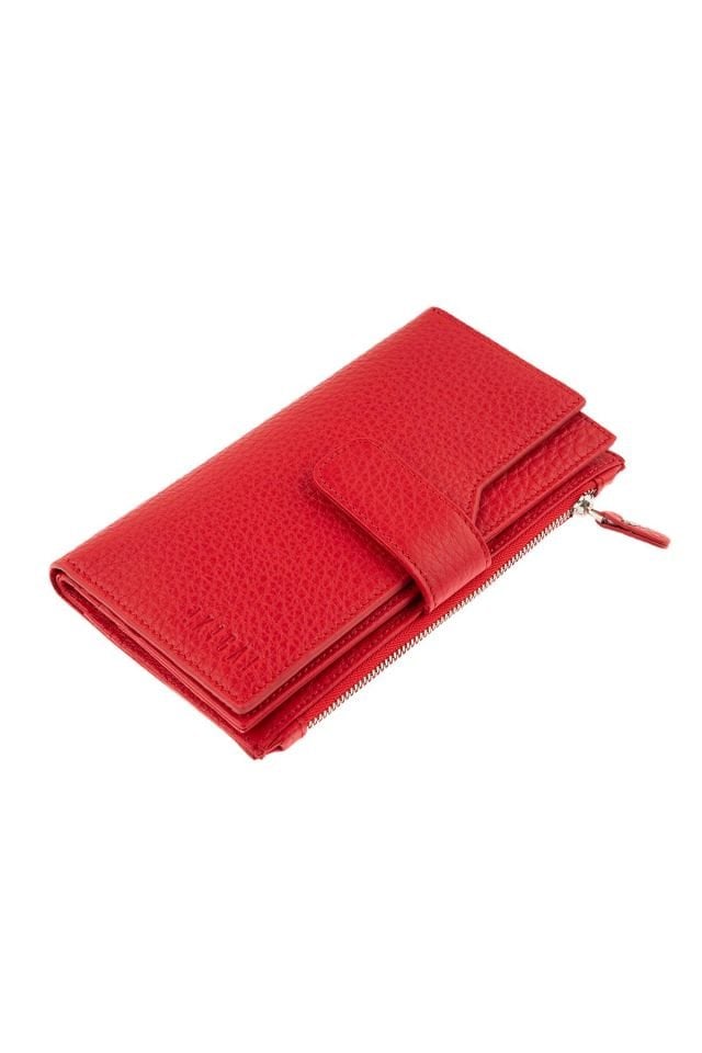 Red Zipper Detailed Woman Genuine Leather Wallet