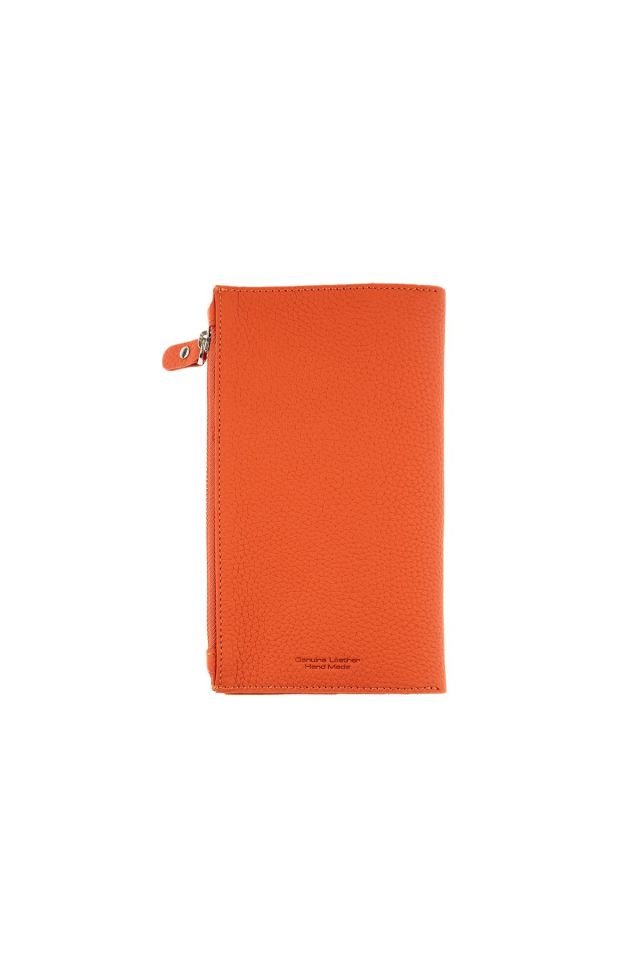 Orange Zipper Detailed Woman Genuine Leather Wallet