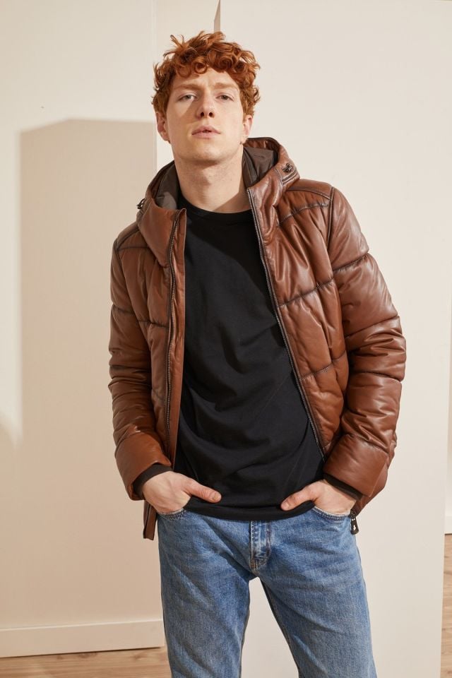 Bert Cognac Man Genuine Leather Coat