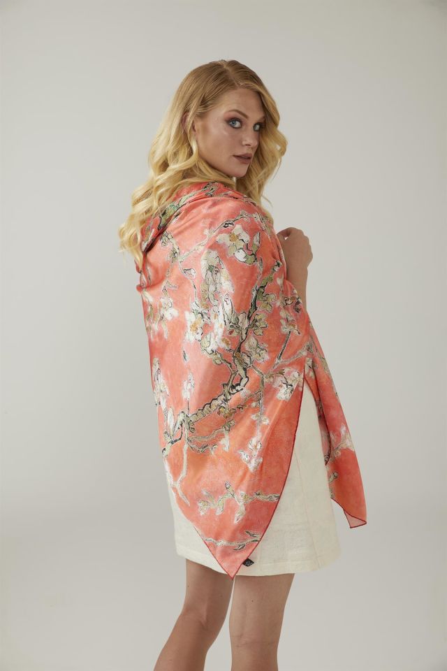 Red Flower Van Gogh Almond Blossoms Silk Shawl